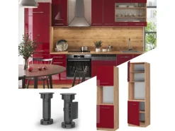 Vicco Herdumbauschrank Fame-Line Bordeaux Hochglanz/Goldkraft Eiche 60 cm Offen< Kochfelder