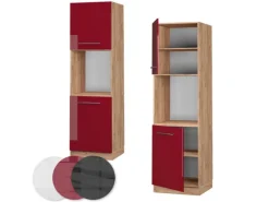 Vicco Herdumbauschrank Fame-Line Bordeaux Hochglanz/Goldkraft Eiche 60 cm Offen< Kochfelder