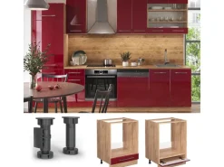 Einbauküchen<Vicco Herdumbauschrank Fame-Line Bordeaux Hochglanz/Goldkraft Eiche 60 cm ohne Arbeitsplatte