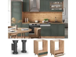 Clearance Vicco Herdumbauschrank Fame-Line Grün-Gold Landhaus/Goldkraft Eiche 60 cm ohne Arbeitsplatte Dunkelgrün