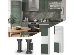 Vicco Herdumbauschrank Fame-Line Herdschrank Grün-Gold Landhaus/Weiß 60 cm Offen< Einbauküchen
