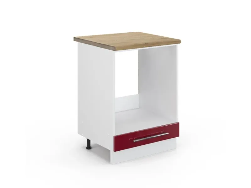 Herde<Vicco Herdumbauschrank Fame-Line Bordeaux Hochglanz/Weiß 60 cm AP Eiche