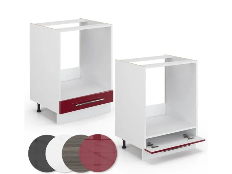 Herde<Vicco Herdumbauschrank Fame-Line Bordeaux Hochglanz/Weiß 60 cm AP Eiche