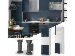 Vicco Herdumbauschrank Fame-Line Hochglanz/Weiß 60 cm mit Offenem Regal Dunkelblau