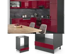 Vicco Herdumbauschrank R-Line Bordeaux Hochglanz/Anthrazit 60 cm AP Eiche< Herde