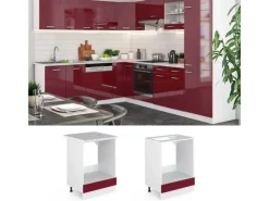 Discount Vicco Herdumbauschrank R-Line Bordeaux Hochglanz/Weiß 60 cm AP Marmor Bordeaux-Glanz