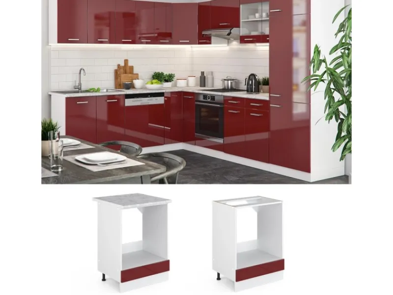 Herde<Vicco Herdumbauschrank R-Line Bordeaux Hochglanz/Weiß 60 cm AP Anthrazit