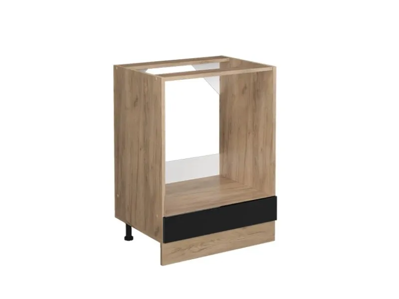 Single-Küchen|Pantryküchen<Vicco Herdumbauschrank R-Line Schwarz Hochglanz/Goldkraft Eiche 60 cm ohne Arbeitsplatte