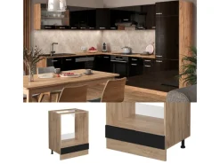 Single-Küchen|Pantryküchen<Vicco Herdumbauschrank R-Line Schwarz Hochglanz/Goldkraft Eiche 60 cm ohne Arbeitsplatte