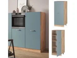 Vicco Herdumbauschrank R-Line Küchenkommode Blau-Grau/Goldkraft Eiche 60 cm< Herde