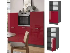 Clearance Vicco Herdumbauschrank R-Line Herdschrank Bordeaux Hochglanz/Anthrazit 60 cm Bordeaux-Glanz