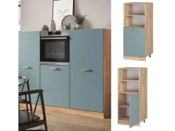 Vicco Herdumbauschrank R-Line Herdschrank Blau-Grau/Goldkraft Eiche 60 cm< Herde
