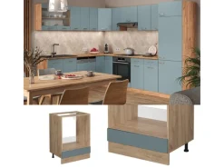 New Vicco Herdumbauschrank R-Line Blau-Grau/Goldkraft Eiche 60 cm AP Anthrazit Blaugrau