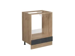 Vicco Herdumbauschrank R-Line Schwarz Beton/Goldkraft Eiche 60 cm ohne Arbeitsplatte< Pfannen|Einbauküchen