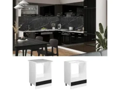 Vicco Herdumbauschrank R-Line Herdschrank Schwarz Hochglanz/Weiß 60 cm AP Eiche< Herde