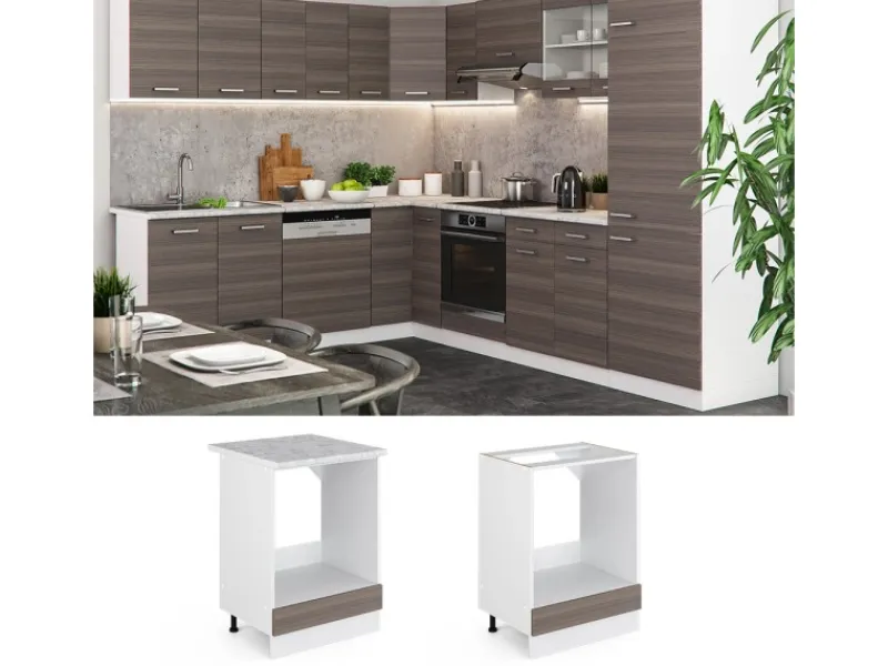 Vicco Herdumbauschrank R-Line Herdschrank Grau/Weiß 60 cm ohne Arbeitsplatte< Herde