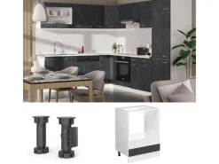 New Vicco Herdumbauschrank R-Line Schwarz Beton/Weiß 60 cm ohne Arbeitsplatte Beton Anthrazit