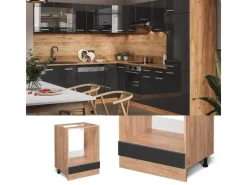 Discount Vicco Herdumbauschrank R-Line Hochglanz/Goldkraft Eiche 60 cm AP Marmor Anthrazit