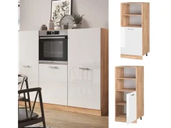 Sale Vicco Herdumbauschrank R-Line Herdschrank Hochglanz/Goldkraft Eiche 60 cm Weiß