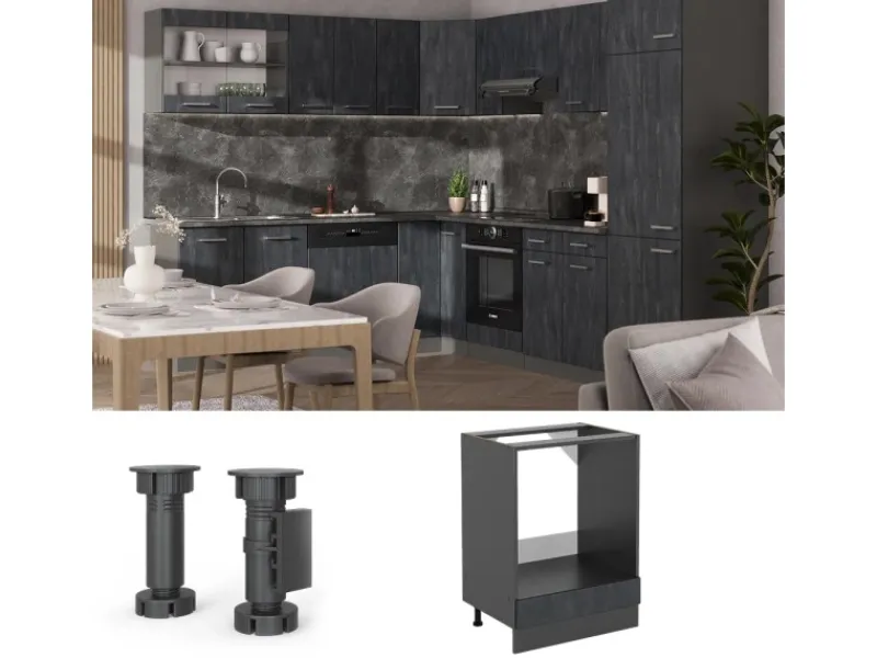 Kücheninseln<Vicco Herdumbauschrank R-Line Herdschrank Schwarz Beton/Anthrazit 60 cm AP Eiche