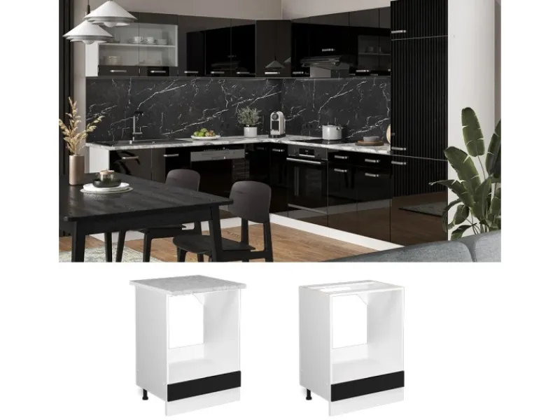 New Vicco Herdumbauschrank R-Line Schwarz Hochglanz/Weiß 60 cm ohne Arbeitsplatte Schwarz Glänzend