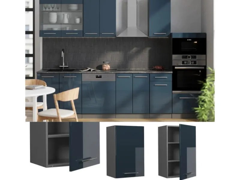 Vicco Hängeschrank Fame-Line Hängender Küchenschrank Hochglanz/Anthrazit 45 cm< Pfannen|Küchenschränke