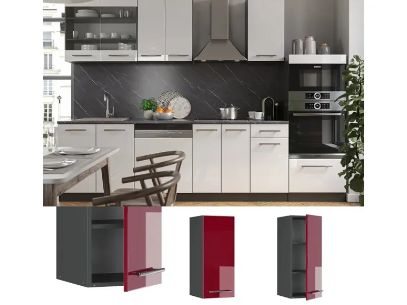Herde|Kühlschränke<Vicco Hängeschrank Fame-Line Hängender Küchenschrank Bordeaux Hochglanz/Anthrazit 30 cm