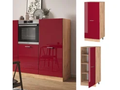 Küchenschränke<Vicco Hochschrank R-Line Küchenkommode Bordeaux Hochglanz/Goldkraft Eiche 60 cm