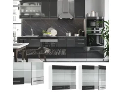 Clearance Vicco Küchenglasschrank Fame-Line Glashängeschrank Hochglanz/Weiß 80 cm Anthrazit