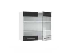 Clearance Vicco Küchenglasschrank Fame-Line Glashängeschrank Hochglanz/Weiß 80 cm Anthrazit