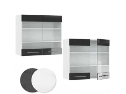 Clearance Vicco Küchenglasschrank Fame-Line Glashängeschrank Hochglanz/Weiß 80 cm Anthrazit