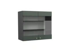 Vicco Küchenglasschrank Fame-Line Glashängeschrank Grün-Gold Landhaus/Anthrazit 80 cm< Küchenschränke