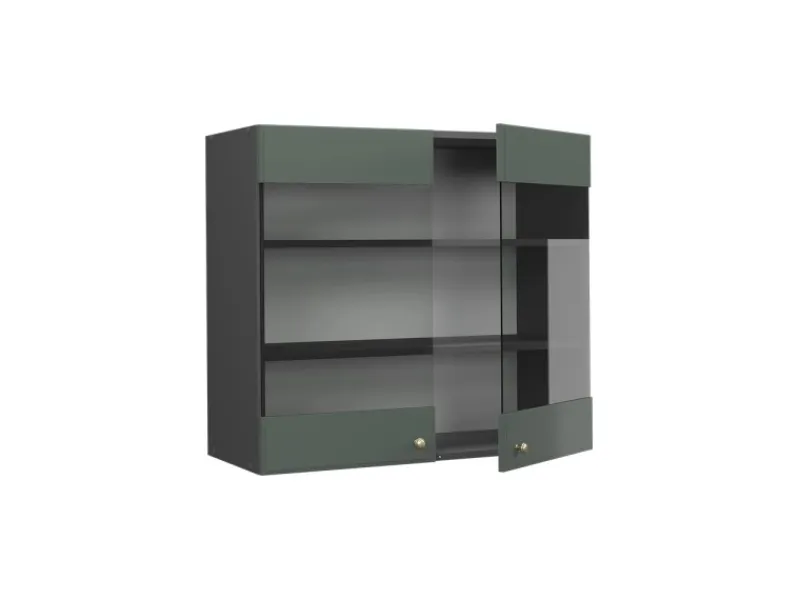 Vicco Küchenglasschrank Fame-Line Glashängeschrank Grün-Gold Landhaus/Anthrazit 80 cm< Küchenschränke