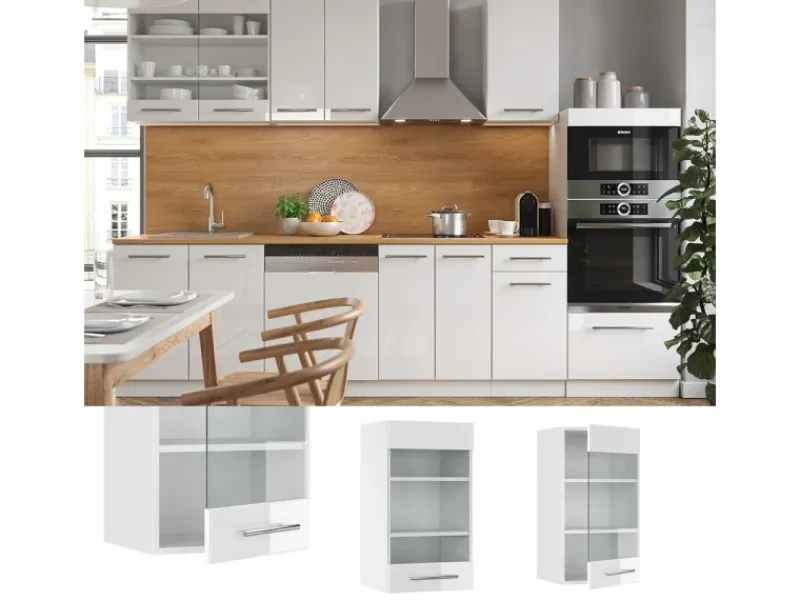 Vicco Küchenglasschrank Fame-Line Glashängeschrank Hochglanz/ 40 cm< Herde|Gefrierschränke