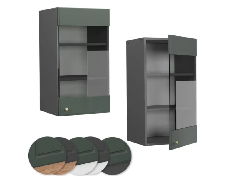 Küchenschränke<Vicco Küchenglasschrank Fame-Line Glashängeschrank Grün-Gold Landhaus/Anthrazit 40 cm