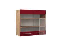 Küchenschränke<Vicco Küchenglasschrank Fame-Line Bordeaux Hochglanz/Goldkraft Eiche 80 cm