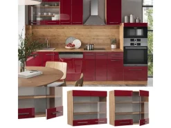 Küchenschränke<Vicco Küchenglasschrank Fame-Line Bordeaux Hochglanz/Goldkraft Eiche 80 cm