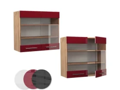 Küchenschränke<Vicco Küchenglasschrank Fame-Line Bordeaux Hochglanz/Goldkraft Eiche 80 cm