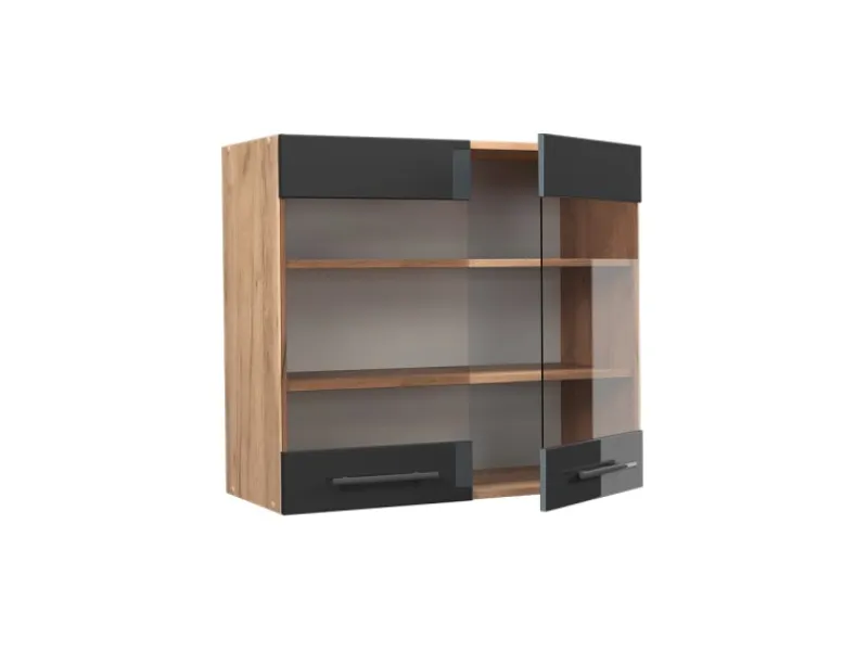 Küchenschränke<Vicco Küchenglasschrank Fame-Line Hochglanz/Goldkraft Eiche 80 cm
