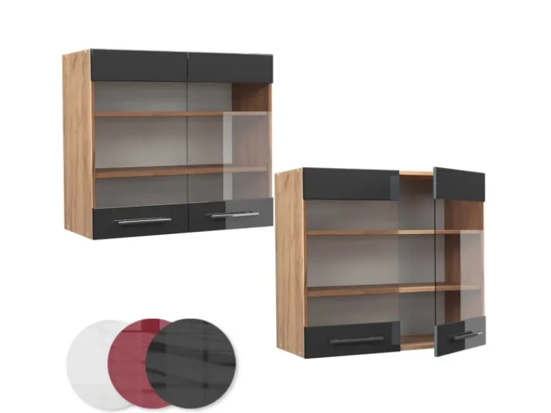 Küchenschränke<Vicco Küchenglasschrank Fame-Line Hochglanz/Goldkraft Eiche 80 cm