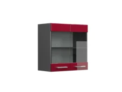 Küchenschränke<Vicco Küchenglasschrank R-Line Glashängeschrank Bordeaux Hochglanz/Anthrazit 60 cm