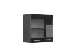New Vicco Küchenglasschrank R-Line Glashängeschrank Schwarz Hochglanz 60 cm Schwarz Glänzend