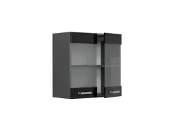 New Vicco Küchenglasschrank R-Line Glashängeschrank Schwarz Hochglanz 60 cm Schwarz Glänzend