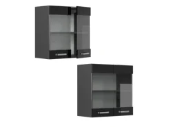 New Vicco Küchenglasschrank R-Line Glashängeschrank Schwarz Hochglanz 60 cm Schwarz Glänzend