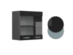 New Vicco Küchenglasschrank R-Line Glashängeschrank Schwarz Hochglanz 60 cm Schwarz Glänzend
