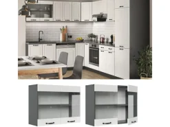 Best Vicco Küchenglasschrank R-Line Glashängeschrank Landhaus/Anthrazit 80 cm Weiß