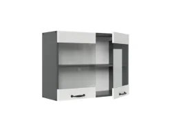 Best Vicco Küchenglasschrank R-Line Glashängeschrank Landhaus/Anthrazit 80 cm Weiß