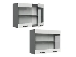 Best Vicco Küchenglasschrank R-Line Glashängeschrank Landhaus/Anthrazit 80 cm Weiß
