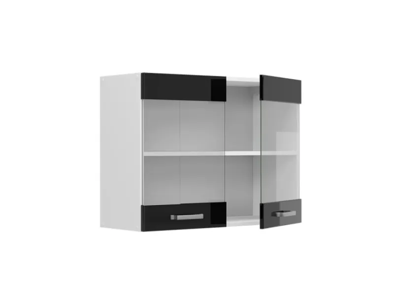 Vicco Küchenglasschrank R-Line Glashängeschrank Schwarz Hochglanz/Weiß 80 cm< Küchenschränke