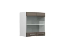 Vicco Küchenglasschrank R-Line Glashängeschrank Grau/Weiß 60 cm Edelgrau